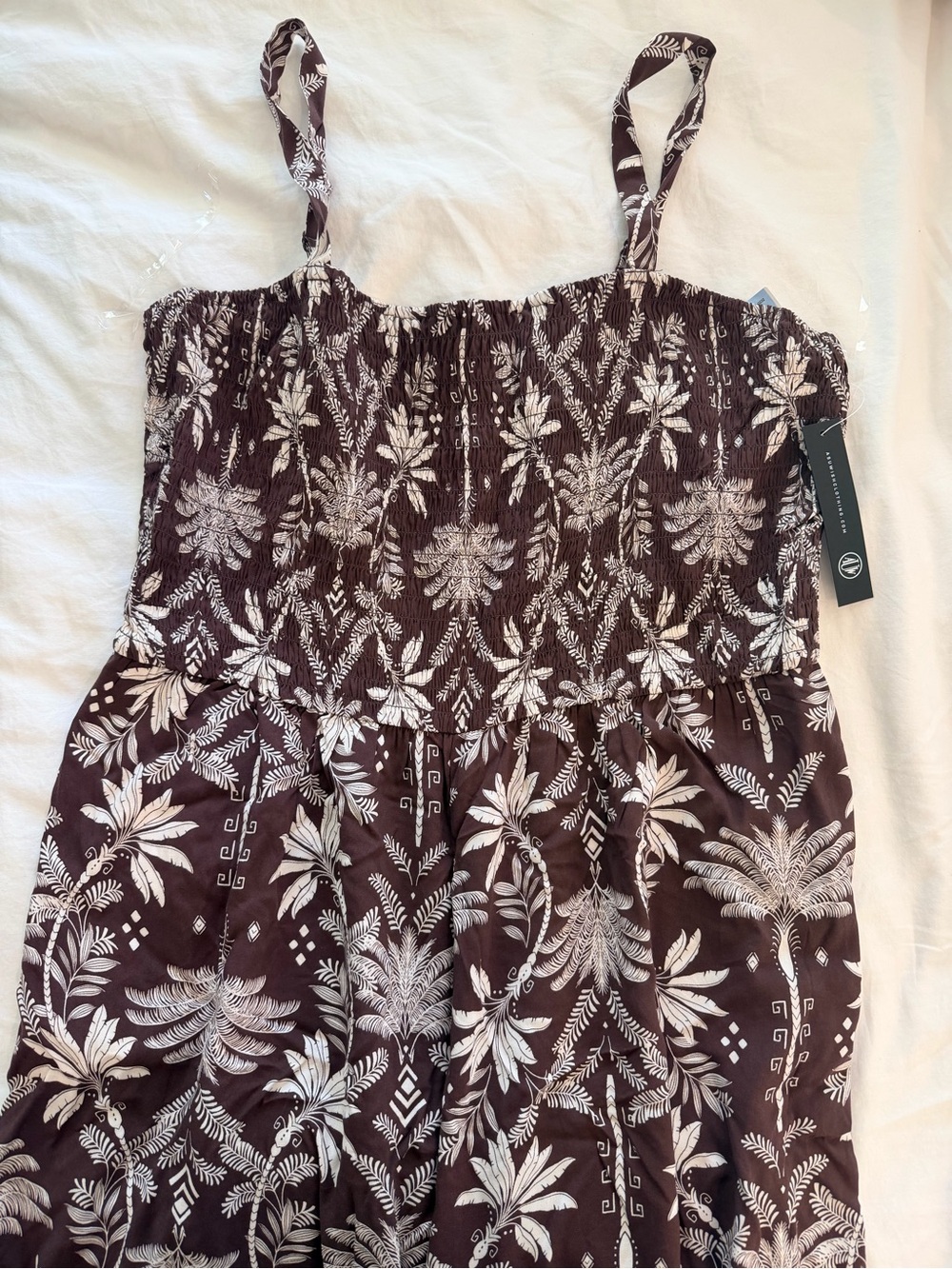 As U Wish Brown and White Smocked Floral Camisole romper